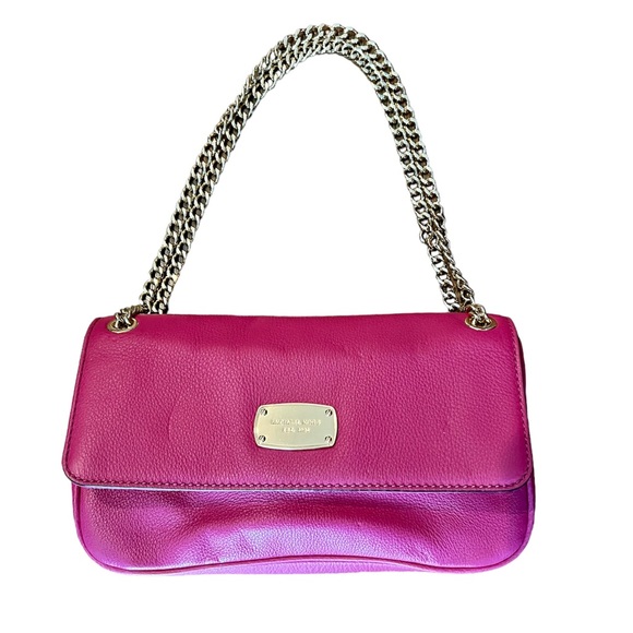 Michael Kors Handbags - MICHAEL KORS Jet Set Chain Leather Flap Shoulder Bag Raspberry